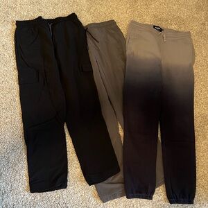 Three Casual Jogger Pants Bundle - Black, Gray, Ombre Navy blue-Grey